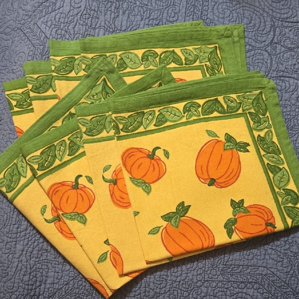 Tag Fall Pumpkin Themed Cloth Napkins or Placemats Set of 8 20 x 20 Inches